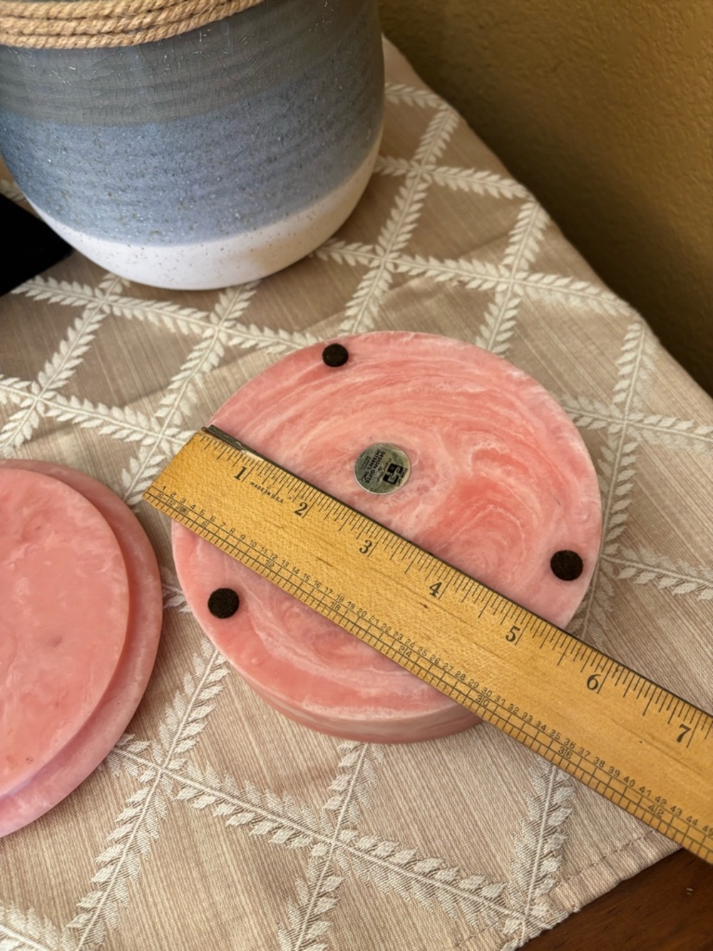 Vintage Pink Butterfly Jewelry Box Trinket Dish w/Lid Incolay Stone Round Flower - Picture 5 of 10
